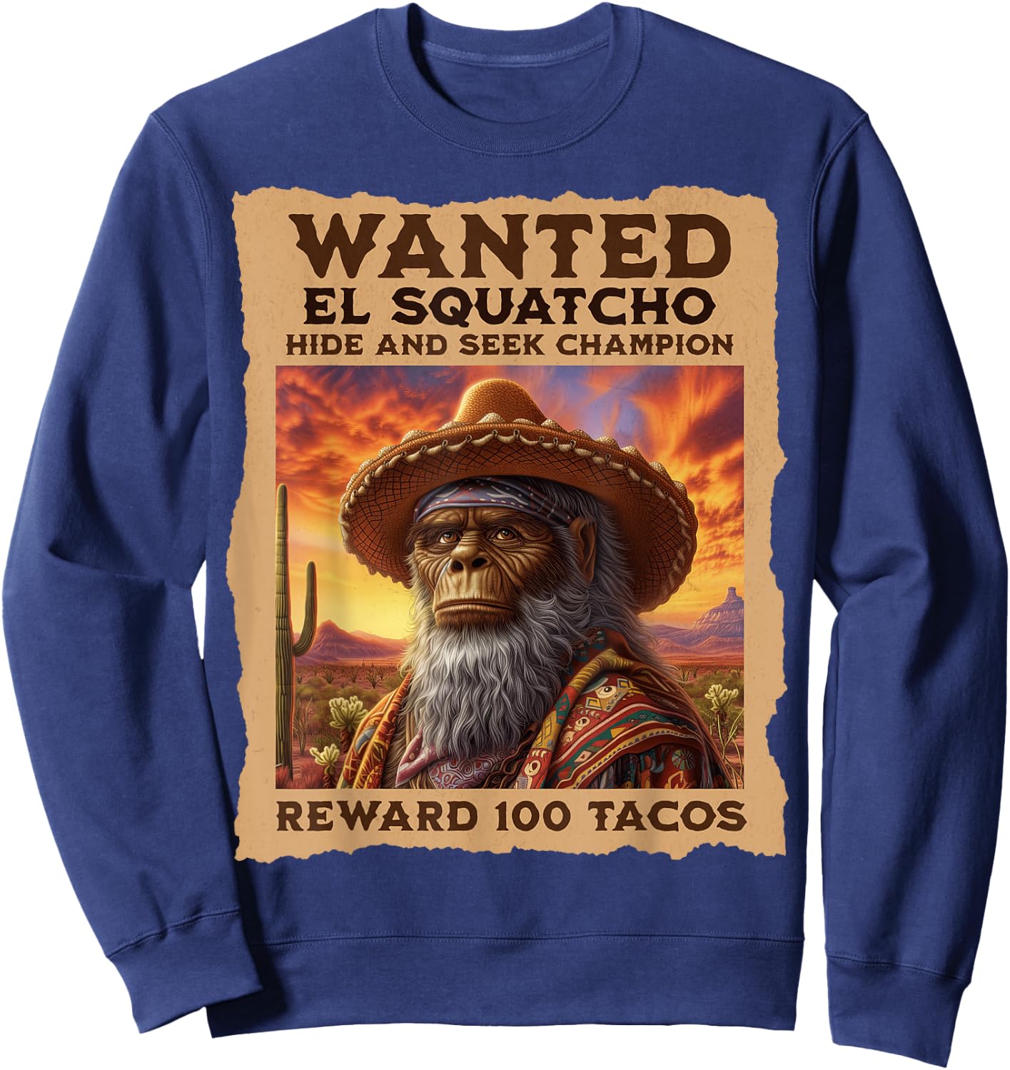 Wanted: El Squatcho, Bigfoot, and Sasquatch, Hide and Seek Sweatshirt - Sweatshirt | Navy