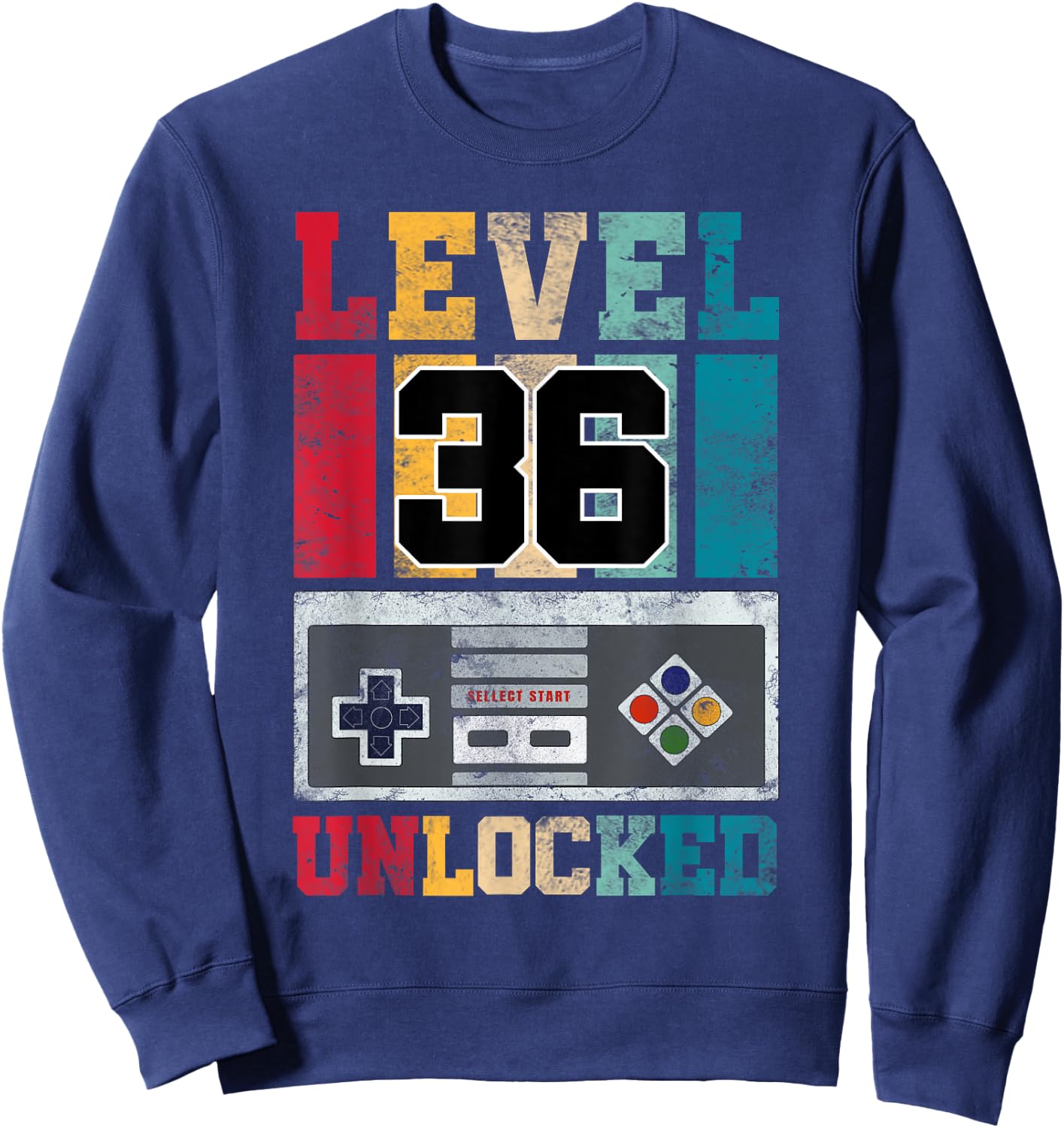 Level 36 Unlocked Gaming 36 Year Old Gamer 36th Birthday Sweatshirt - Sweatshirt | Navy