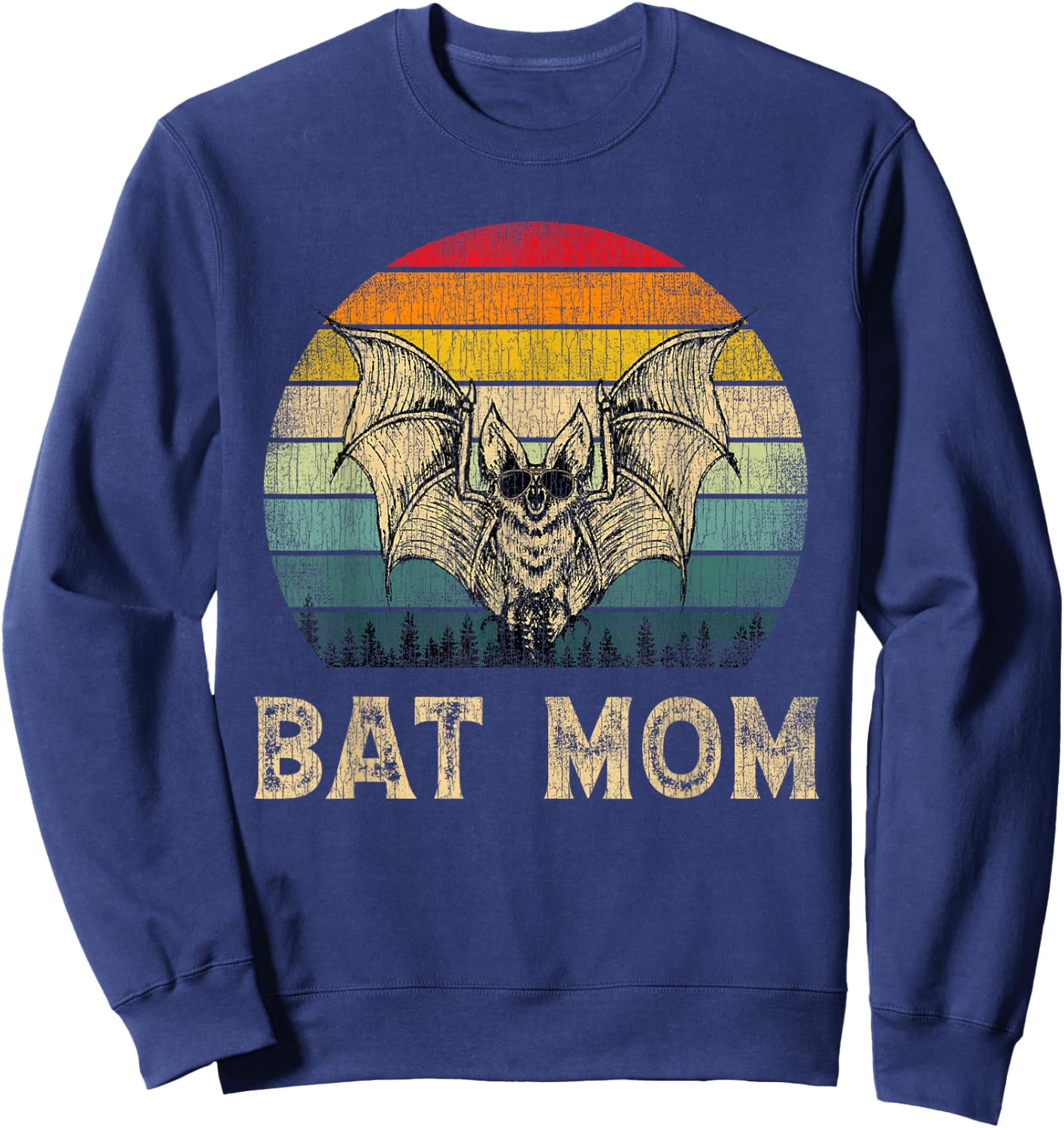 Vintage Bat Mom Bat Lovers Mommy Mother's Day Sweatshirt - Sweatshirt | Navy