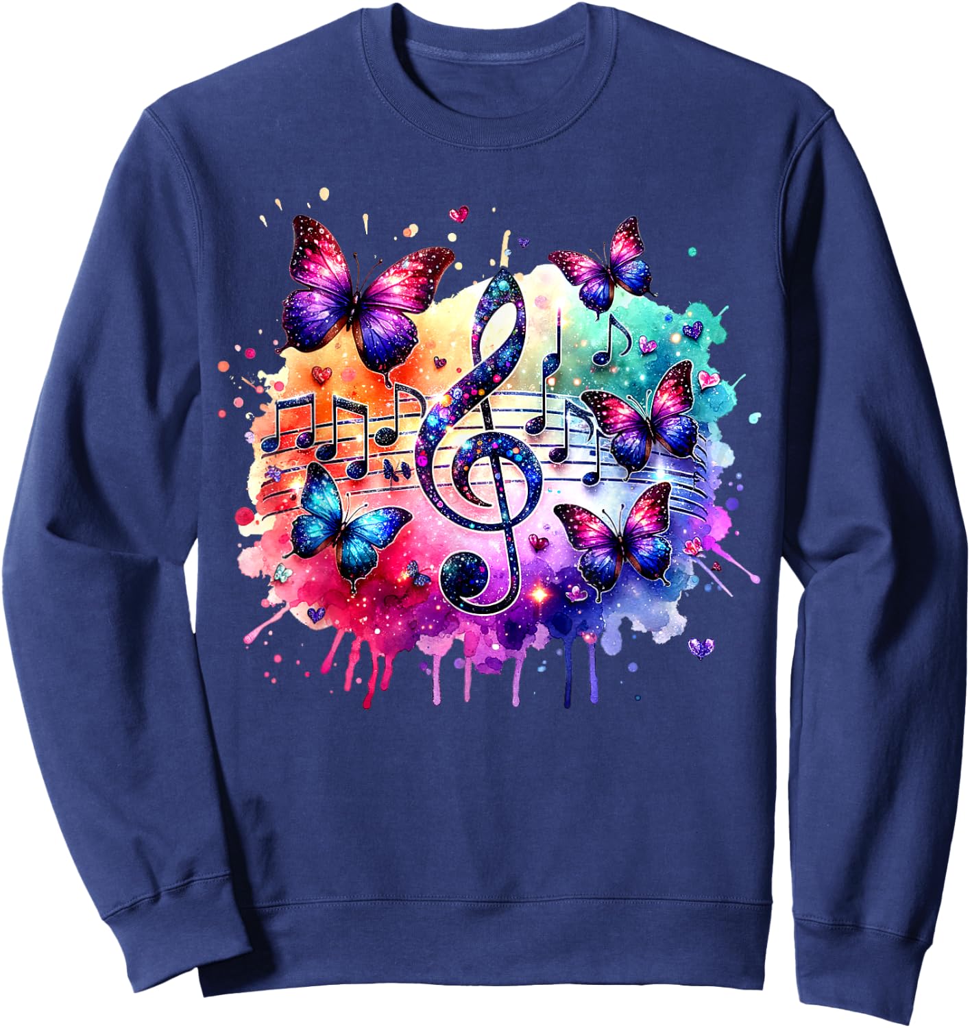 Colorful Music Notes Butterflies Musician Art Music Teacher Men Women Kids Sweatshirt - Sweatshirt | Navy