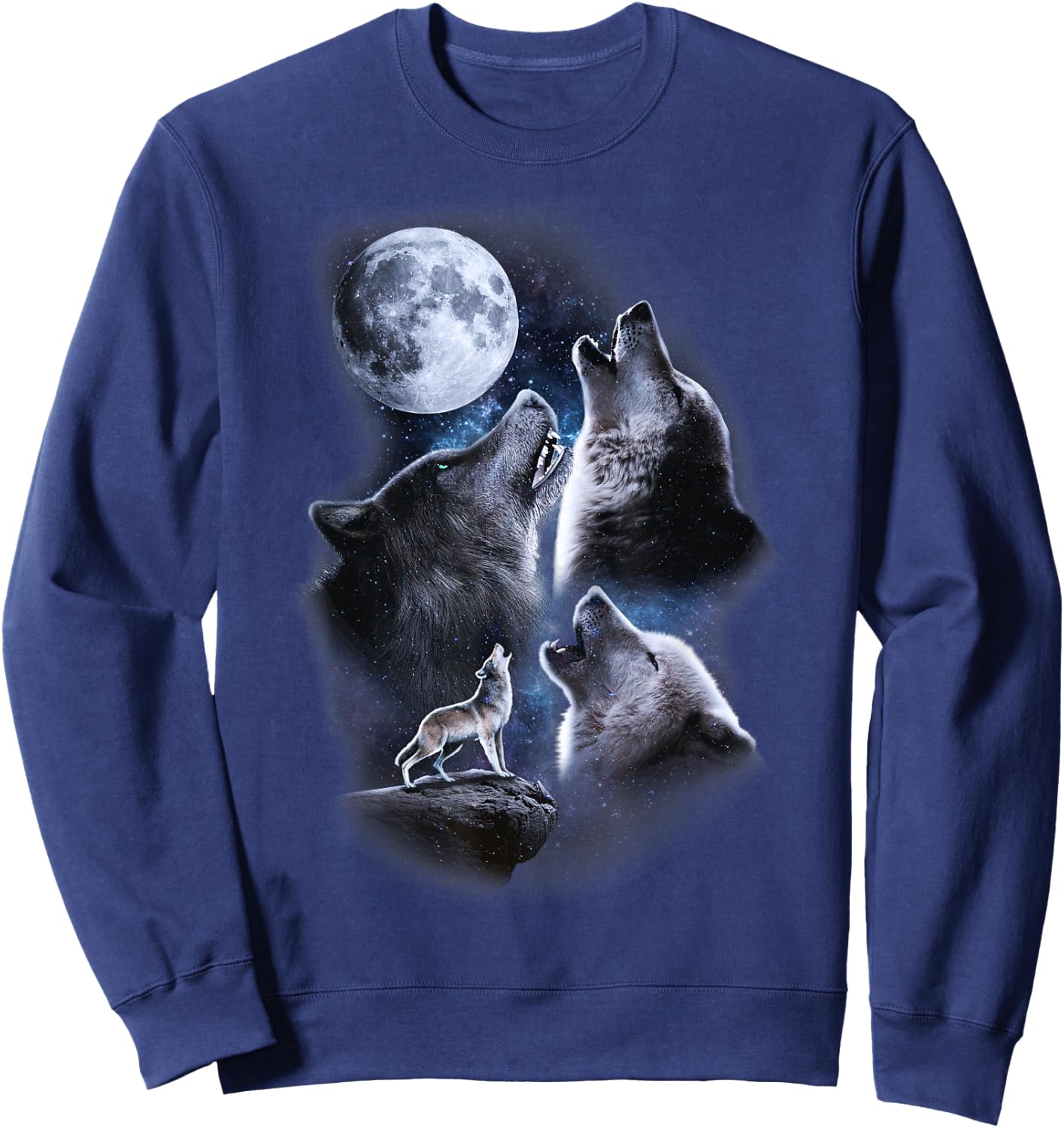 Howling wolves in the full moon moonlight with starry sky Sweatshirt - Sweatshirt | Navy