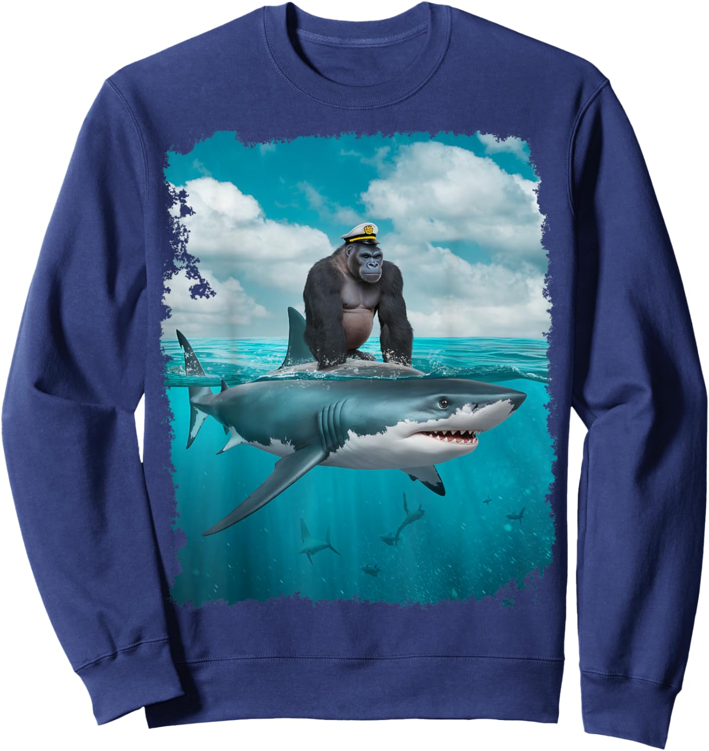 Adult Meme I Love Sharks I Love Gorilla Weird Sweatshirt - Sweatshirt | Navy