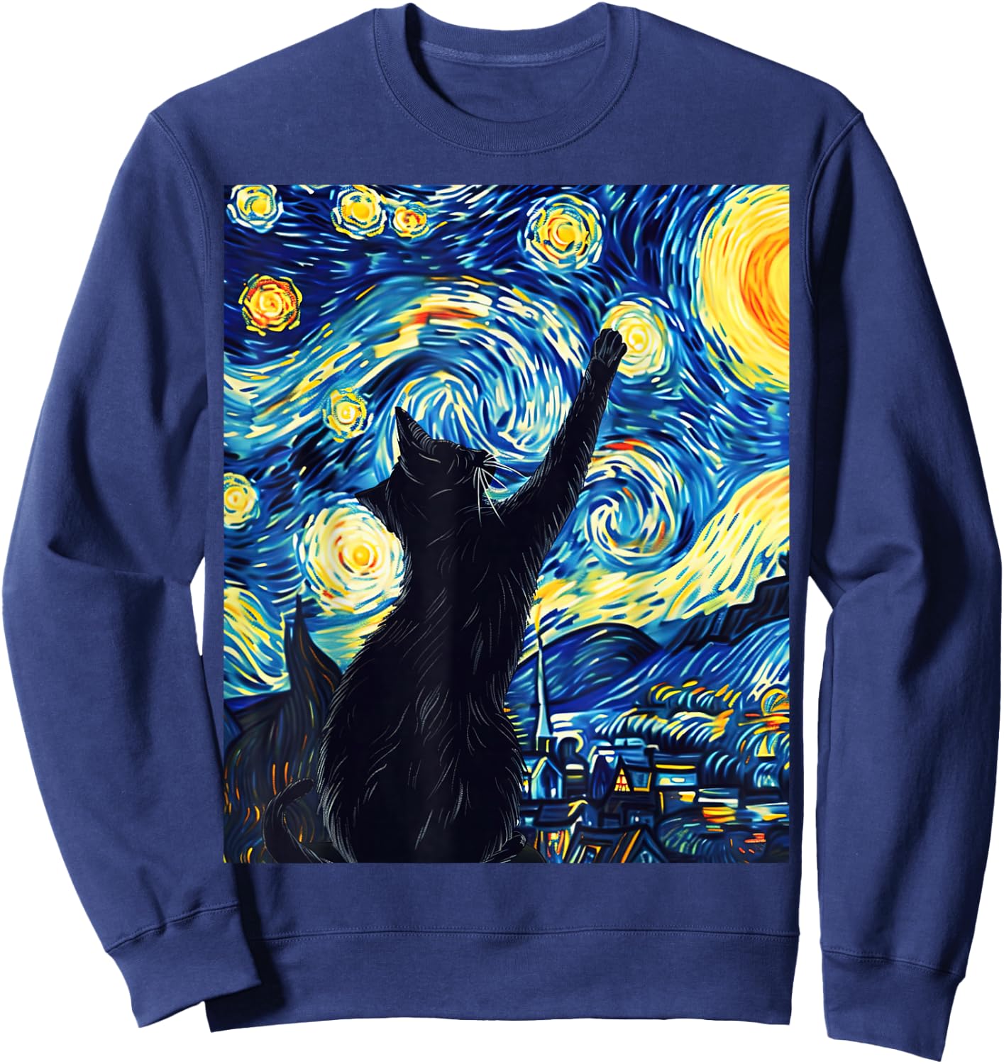 Van Gogh Style Starry Night Cute Cat Art Sweatshirt - Sweatshirt | Navy