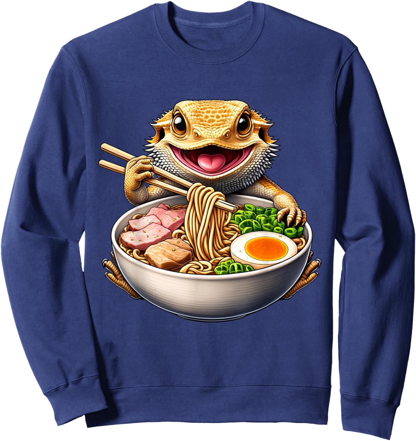 Bearded Dragon Eating Ramen Noodle Kawaii Japanese Food Sweatshirt - Sweatshirt | Navy