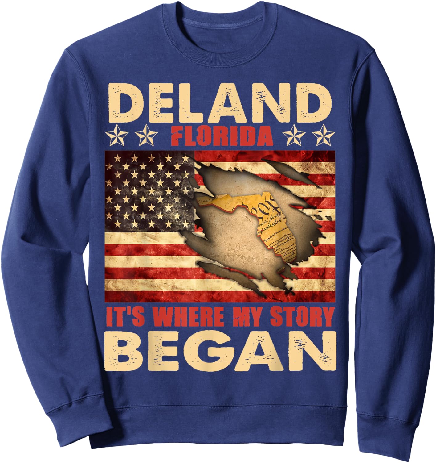 DeLand Florida USA Flag 4th Of July Men Sweatshirt - Sweatshirt | Navy