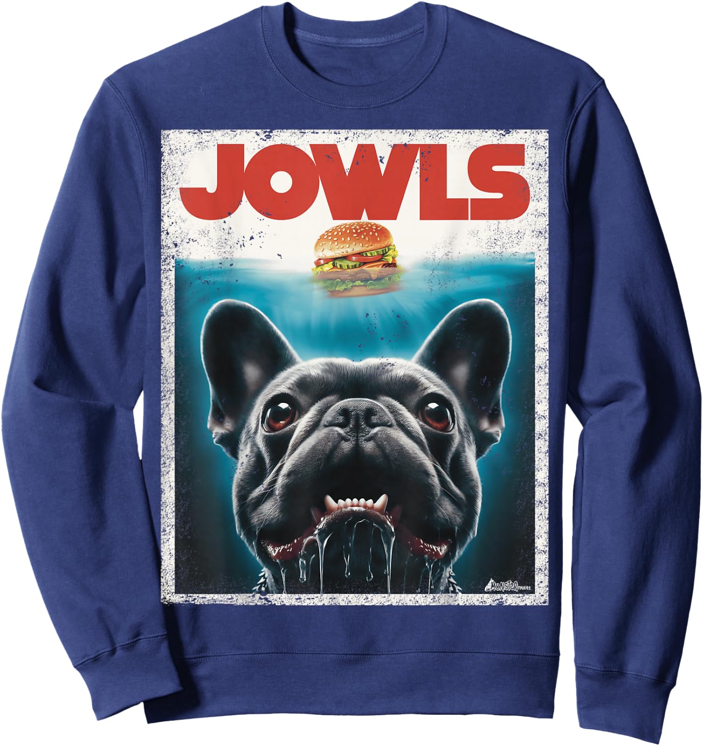 Funny Black French Bulldog Jowls Top, Frenchie Mom, Dog Dad Sweatshirt - Sweatshirt | Navy