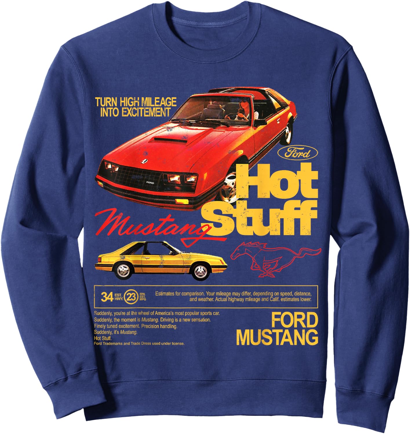 Ford - Mustang 1981 Hot Stuff with Pony Logo Sweatshirt - Sweatshirt | Navy