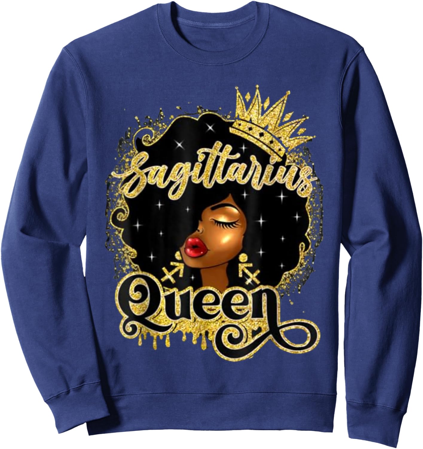 Sagittarius Queen Afro Crown Pretty Black Woman Sagittarius Sweatshirt - Sweatshirt | Navy