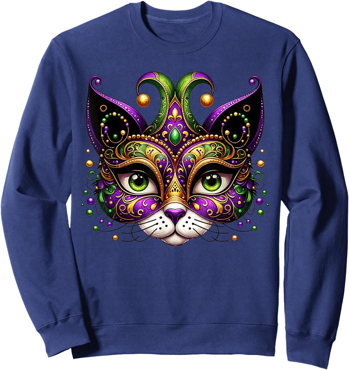 Meowdy Gras Cat Kitten Masquerade Mardi Gras Beads Women Sweatshirt - Sweatshirt | Navy