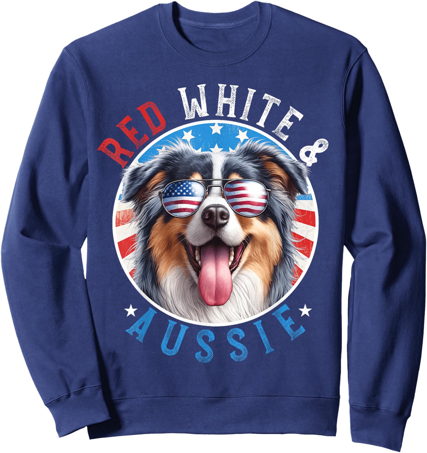 Australian Shepherd Dog 4th of July Red White and Aussie Kids Men Sweatshirt - Sweatshirt | Navy
