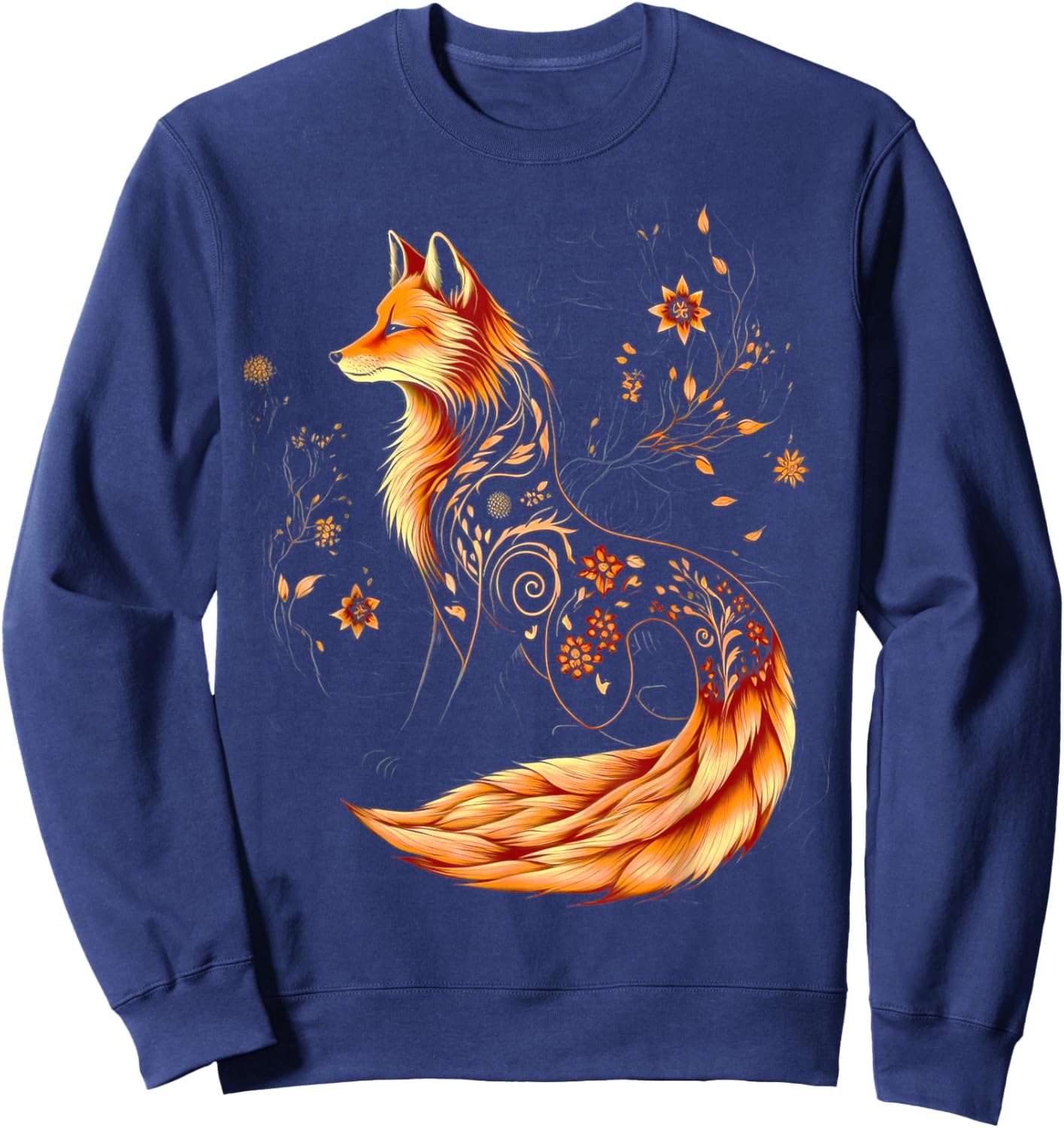 Floral Fox Flowers Art Fox in Autumn - Fall Fox Sweatshirt - Sweatshirt | Navy