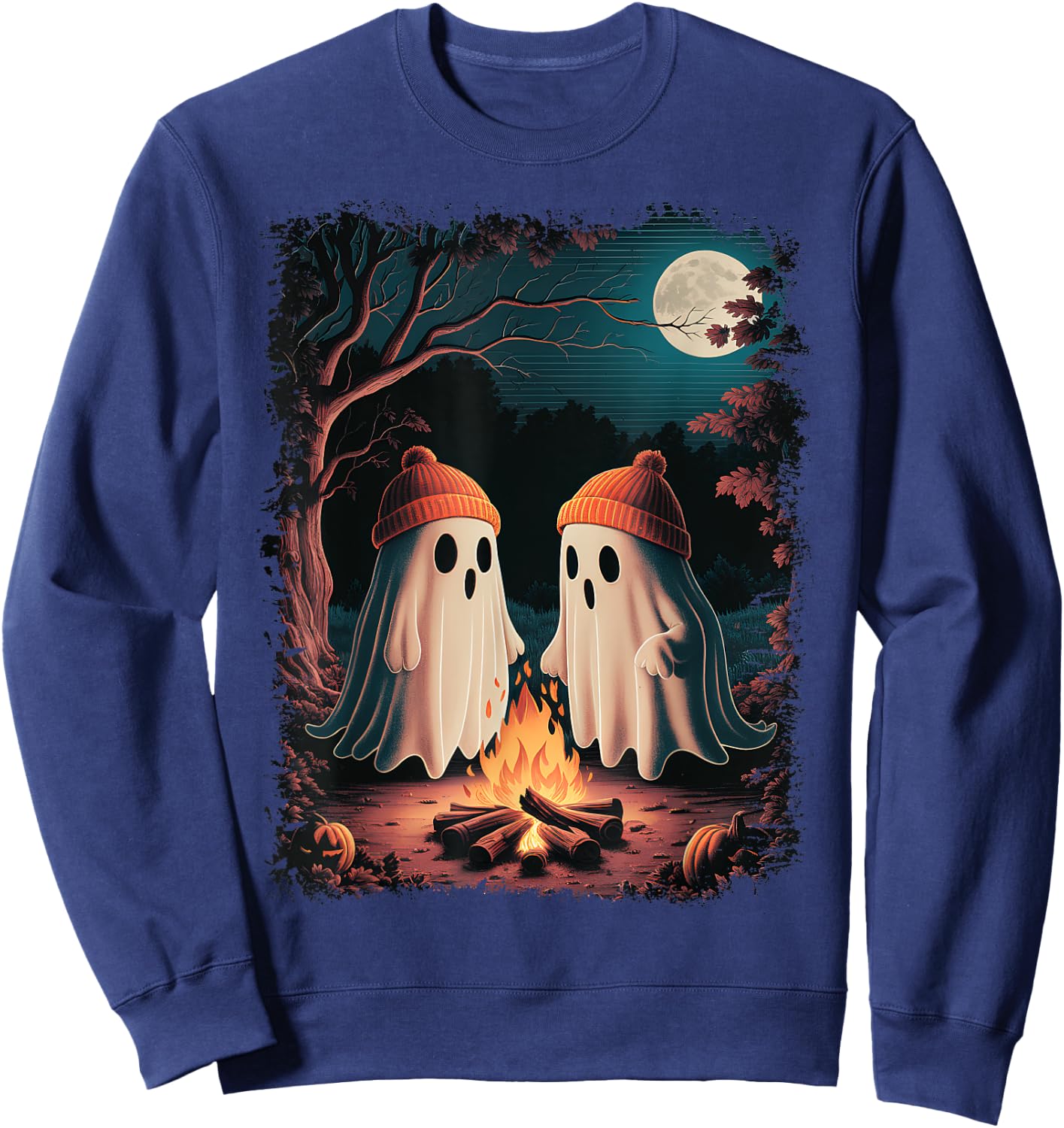 Vintage Ghost Camping Campfire Gothic Halloween Men Women Sweatshirt - Sweatshirt | Navy