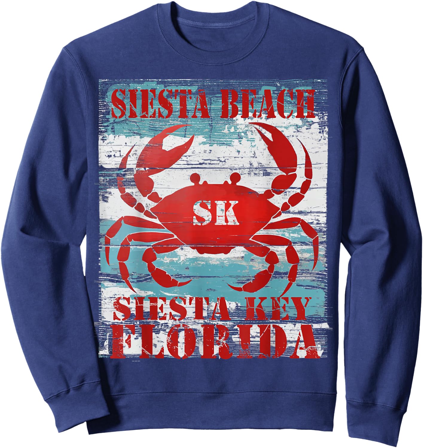 Siesta Key Florida Siesta Beach FL Nautical Coastal Crab SK Women Kids Sweatshirt - Sweatshirt | Navy