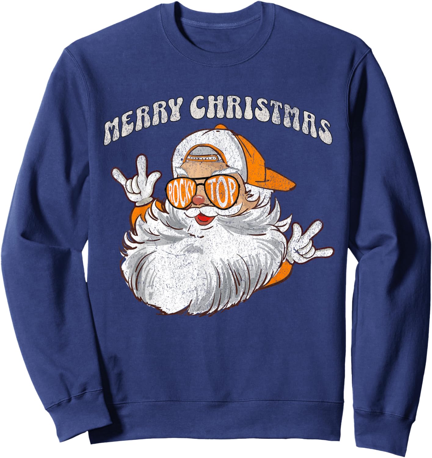 Vintage Tennessee Merry Christmas Santa With Sunglasses Sweatshirt - Sweatshirt | Navy