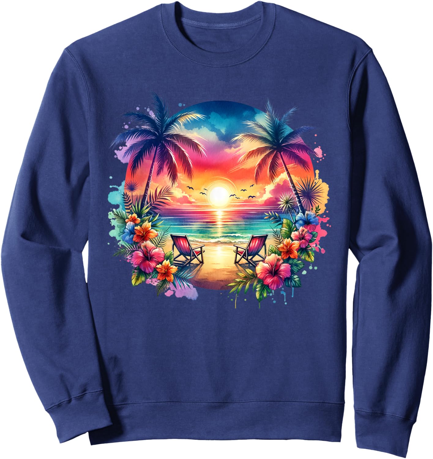 Tropical Island Beach Wave Sunset Scene Sweatshirt - Sweatshirt | Navy