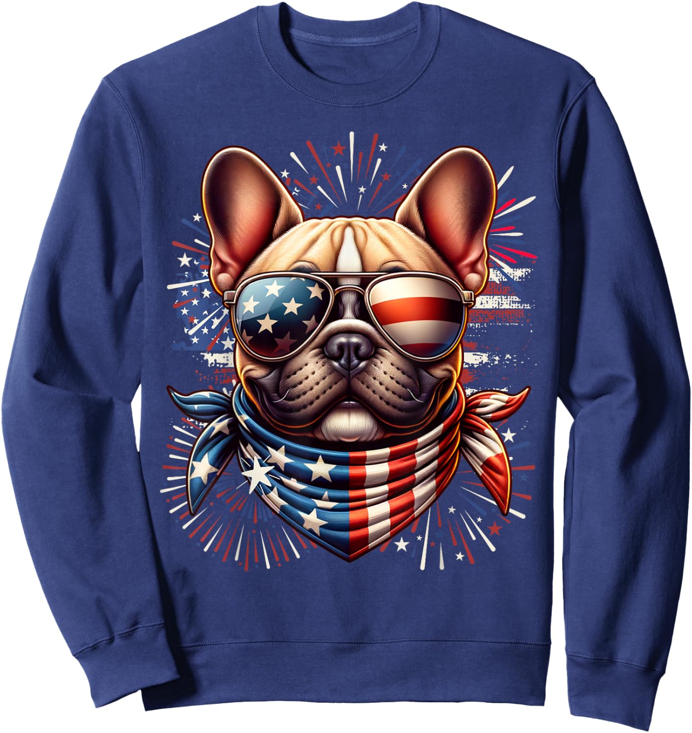 French Bulldog Patriotic 4th of July Fireworks USA Frenchie Sweatshirt - Sweatshirt | Navy