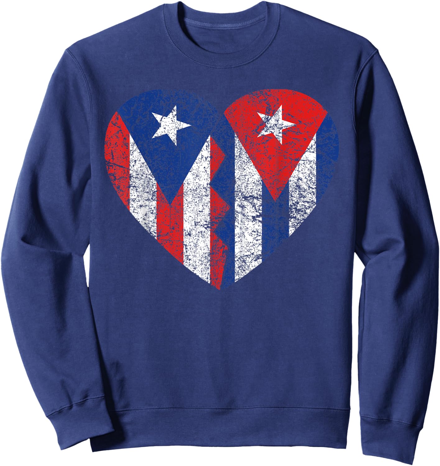 Cuban Puerto Rican Flags Heart | Puerto Rico Cuba Roots Sweatshirt - Sweatshirt | Navy