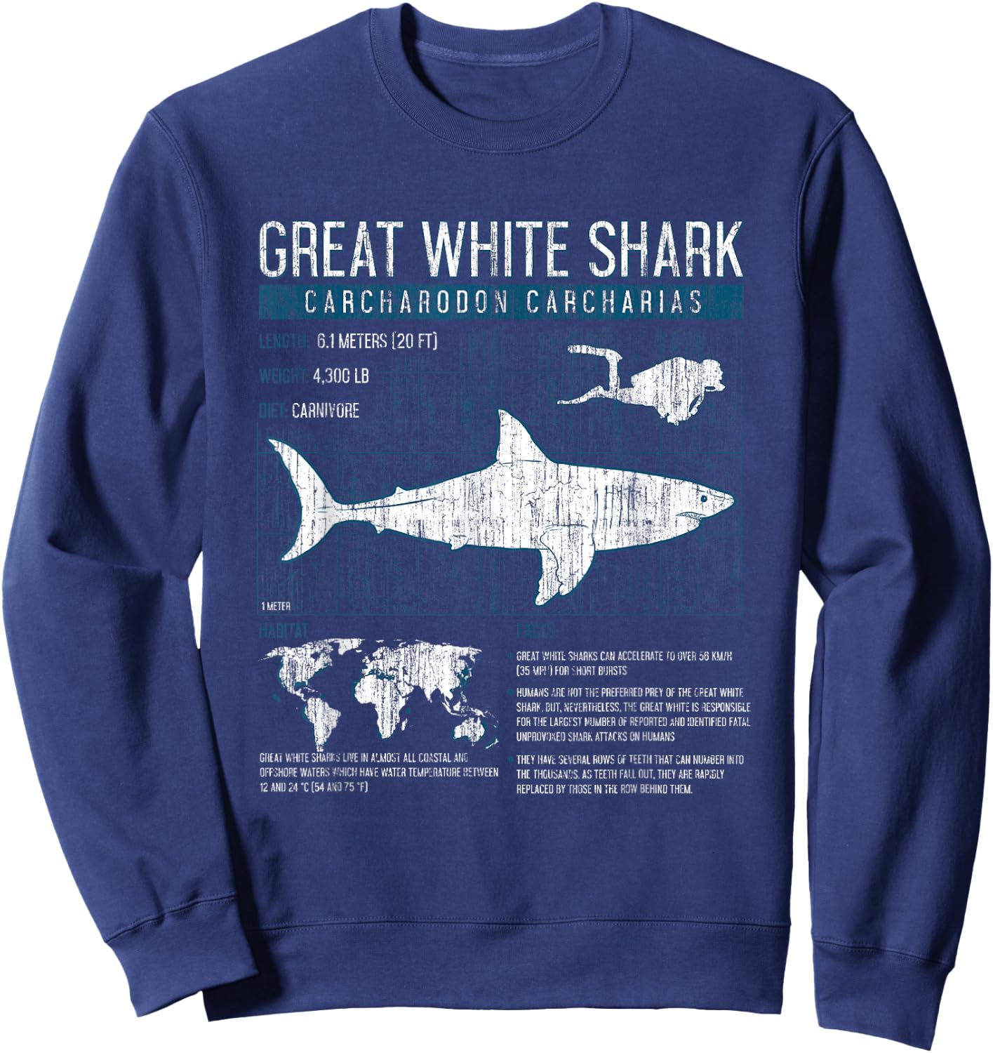 Great White Shark T Shirt Science Sharks Facts Geek Graphic Sweatshirt - Sweatshirt | Navy
