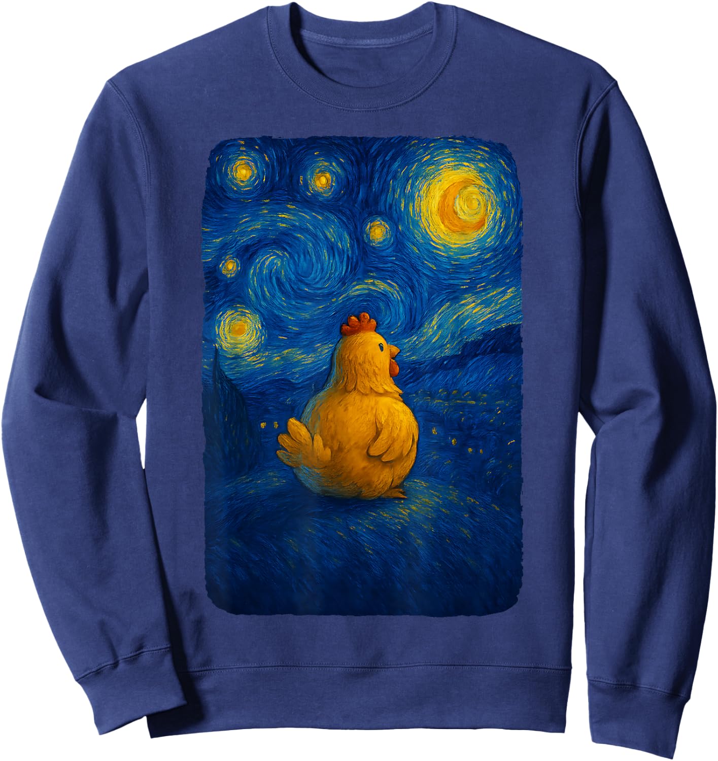 Chicken Farm Lover Girls Women Starry Funny Night Van Gogh Sweatshirt - Sweatshirt | Navy