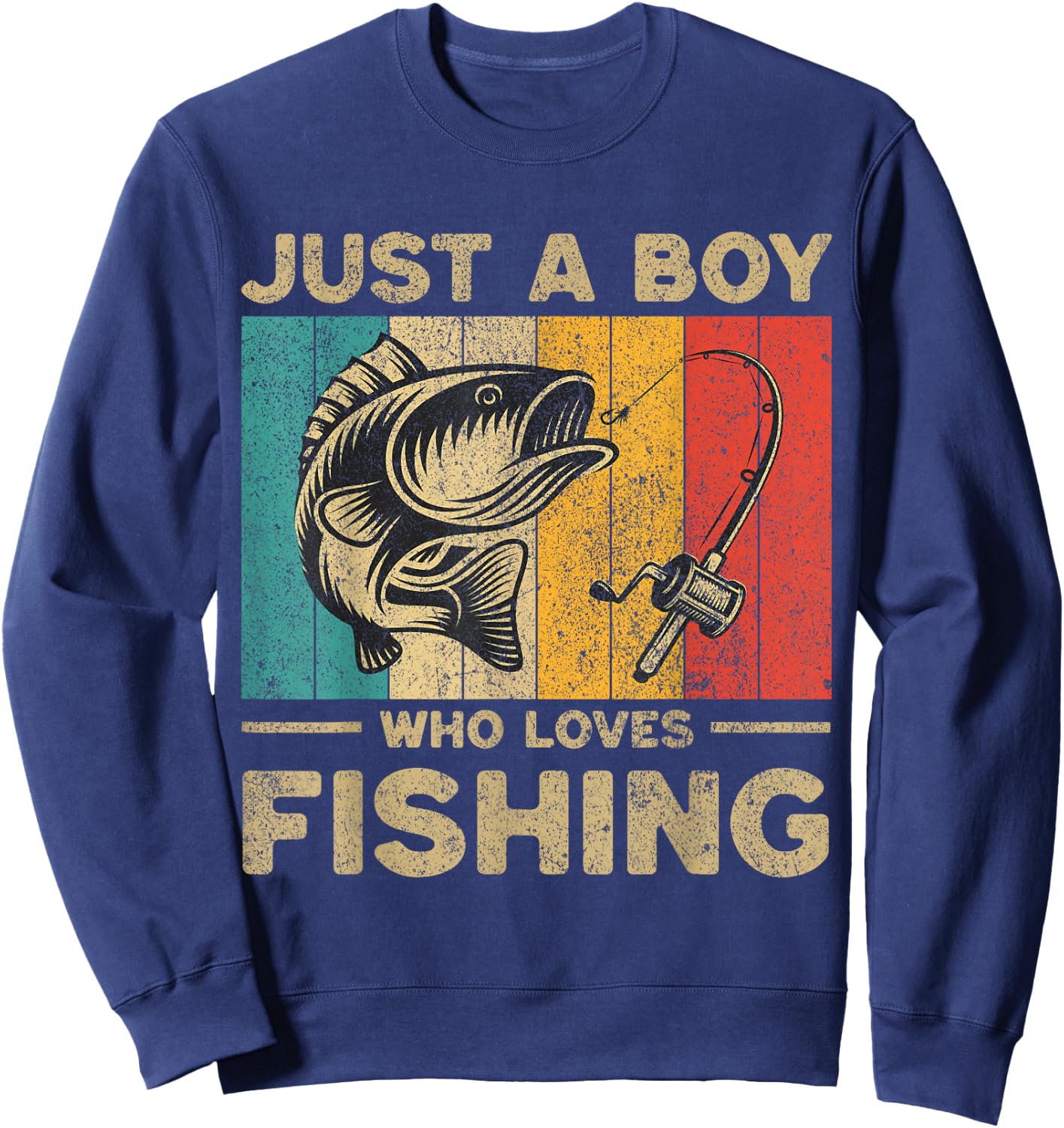 Funny Vintage Fishing Jokes Boys Fisherman Bass Fish Sweatshirt - Sweatshirt | Navy