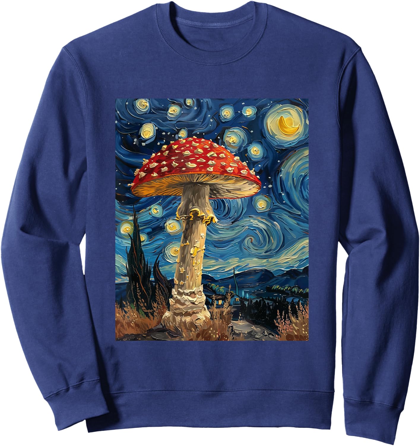 Mushroom - Van Gogh Style - Starry Night Sweatshirt - Sweatshirt | Navy