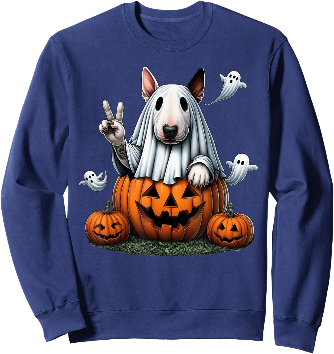 Funny Bull Terrier Ghost Boo Halloween Kids Sweatshirt - Sweatshirt | Navy