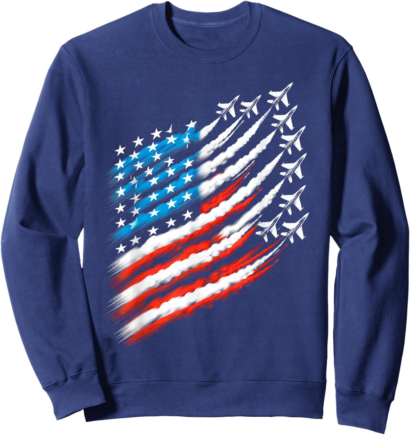 American Patriotic Fighter Jets USA Flag Waving 4th of July Women Men Sweatshirt - Sweatshirt | Navy