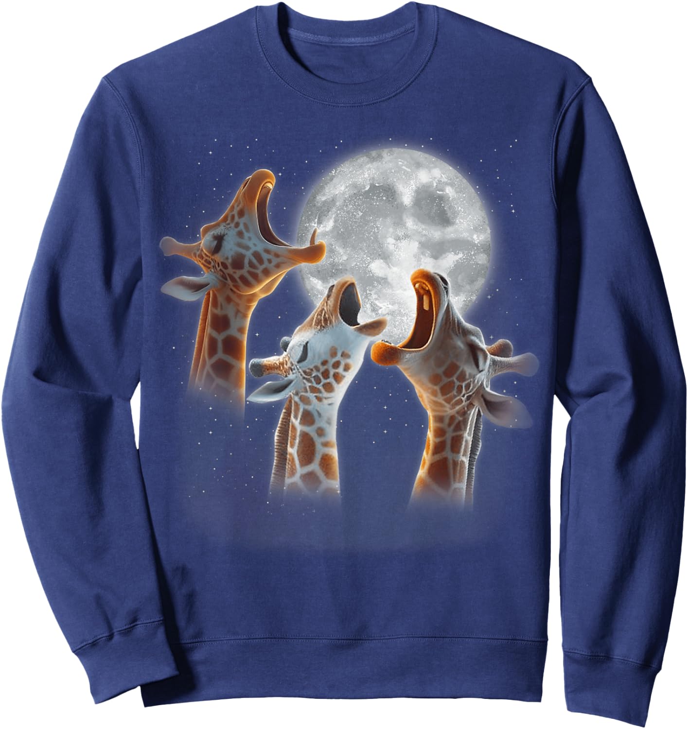 3 Giraffes Howling At The Moon Funny Giraffe Animal Lover Sweatshirt - Sweatshirt | Navy