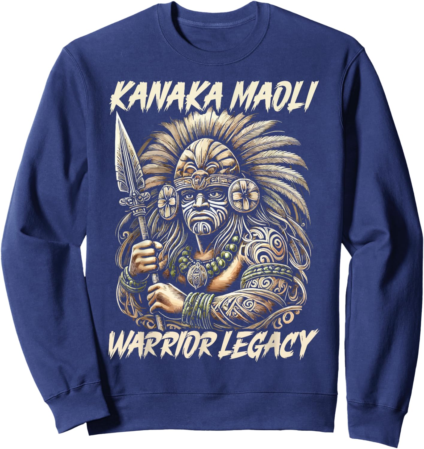Kanaka Maoli Warrior Native Hawaiian Islands Hawaii Flag Sweatshirt - Sweatshirt | Navy