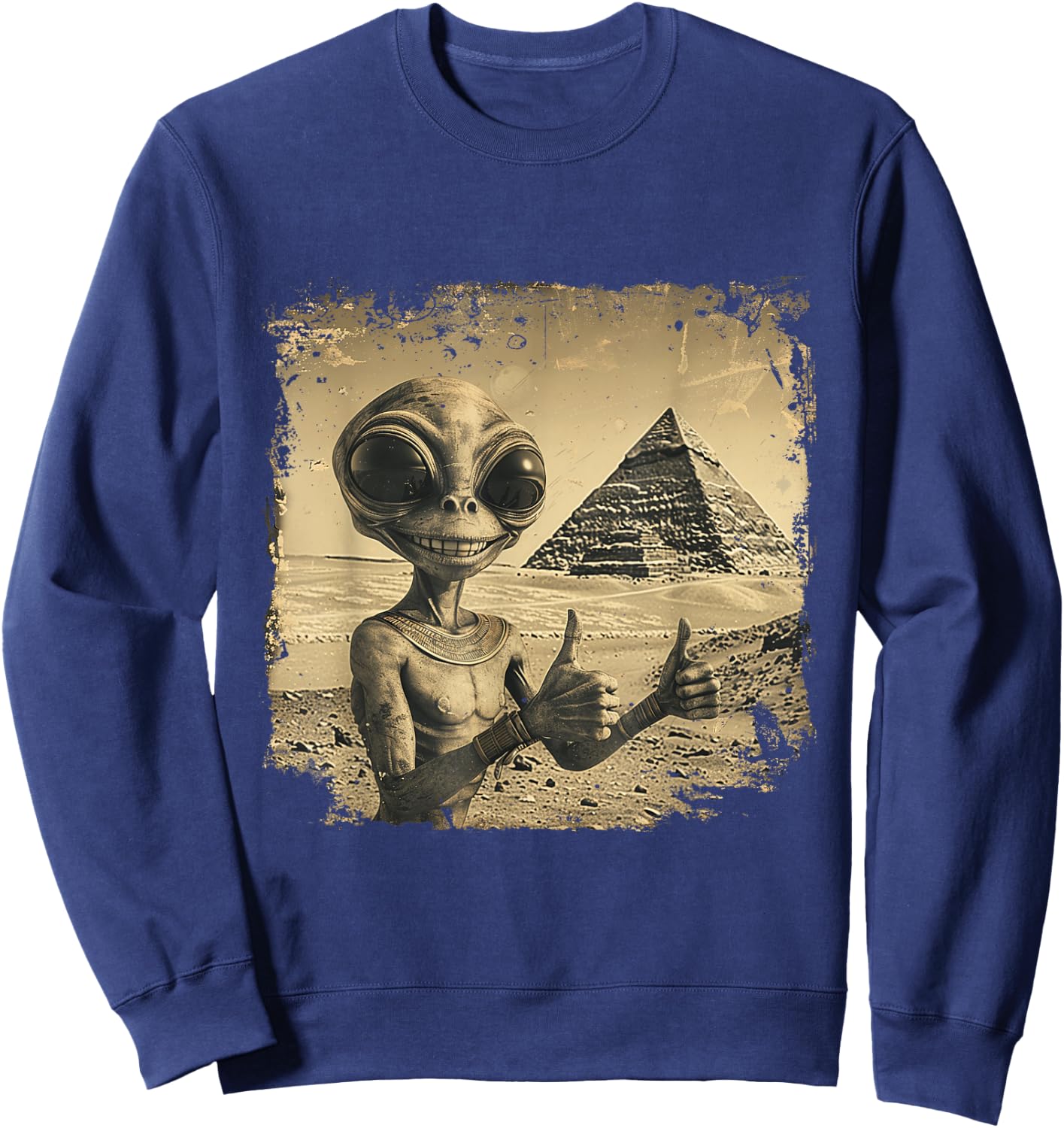 Aliens Ancient Thumb Up Pyramid Sci-Fi Egypt Sweatshirt - Sweatshirt | Navy