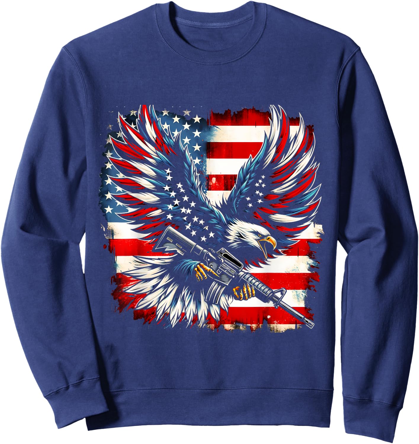 American Flag Eagle with Rifle Sweatshirt - Sweatshirt | Navy
