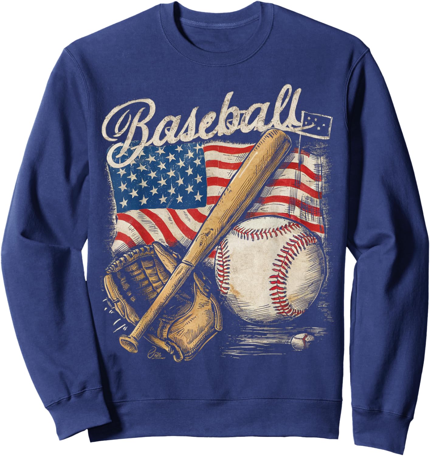 American Flag Baseball Player Bat Fan Catcher Pitcher USA Sweatshirt - Sweatshirt | Navy