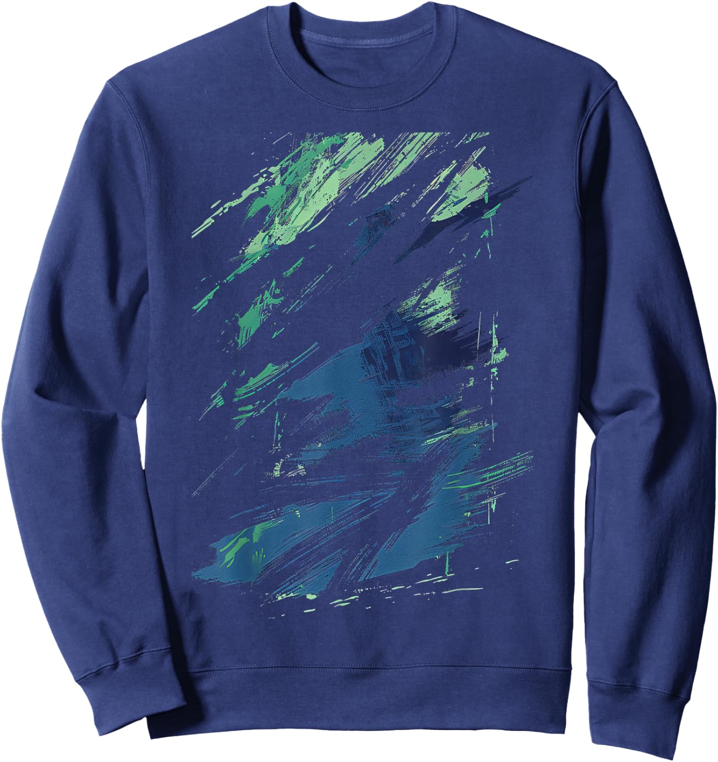 Blue And Green Brushstroke Art Graphic Sweatshirt - Sweatshirt | Navy