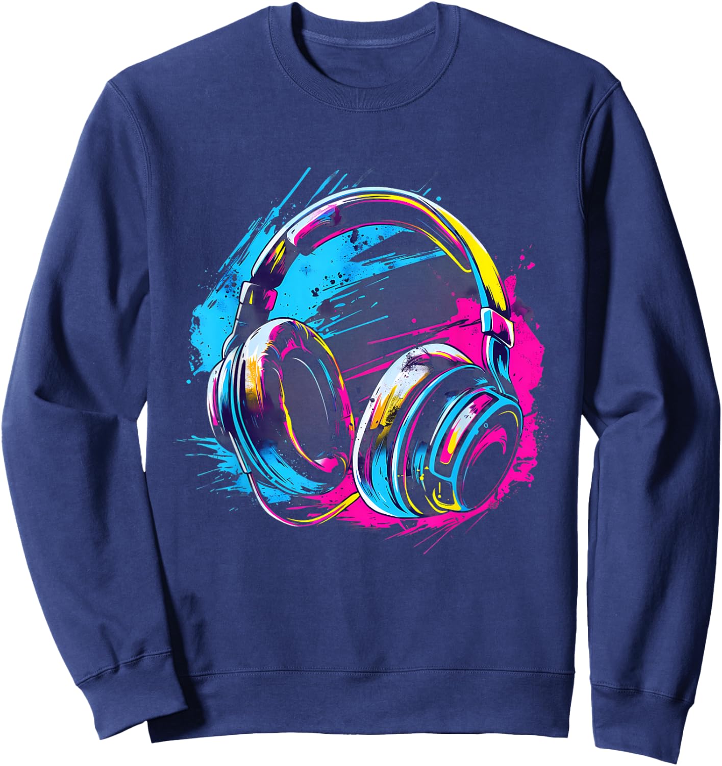 Headphones Music DJ EDM Music Headphones Music Lover Splash Sweatshirt - Sweatshirt | Navy