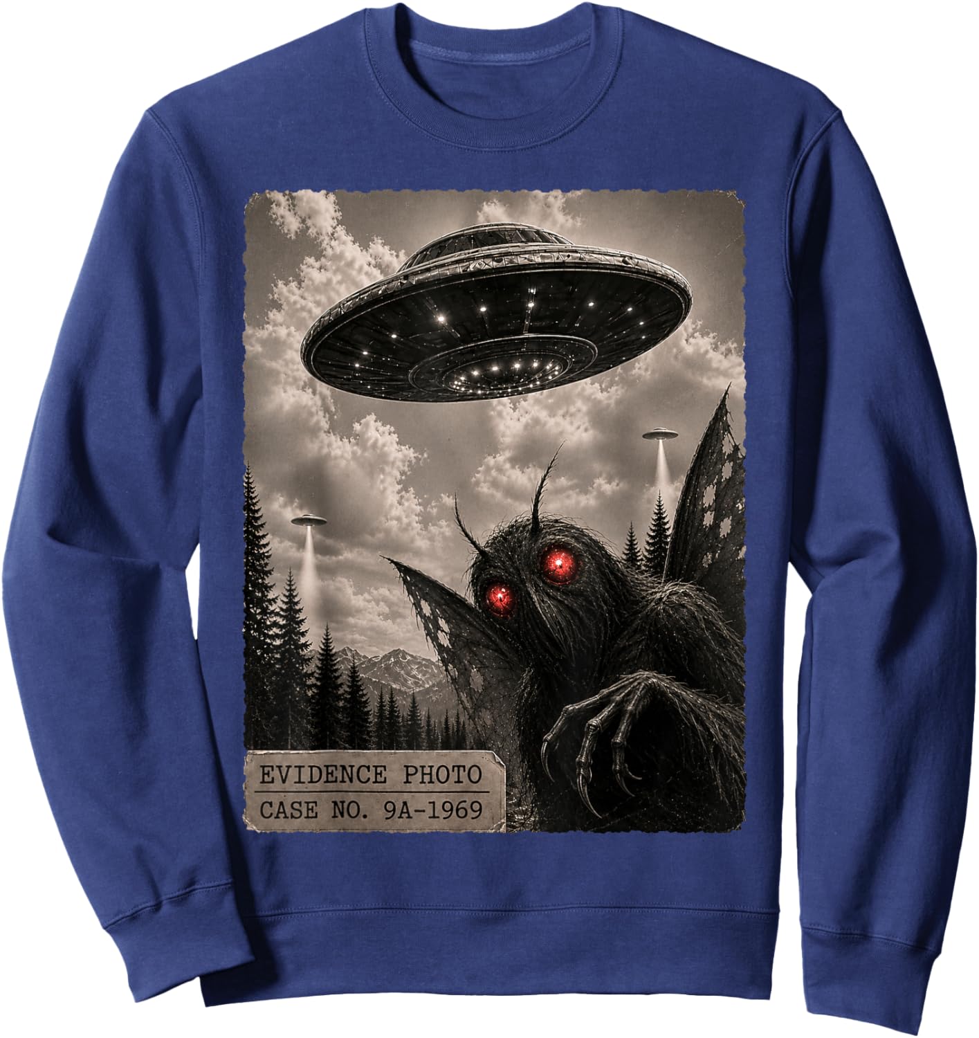 Funny Mothman Alien UFO Vintage Evidence Photo Sweatshirt - Sweatshirt | Navy