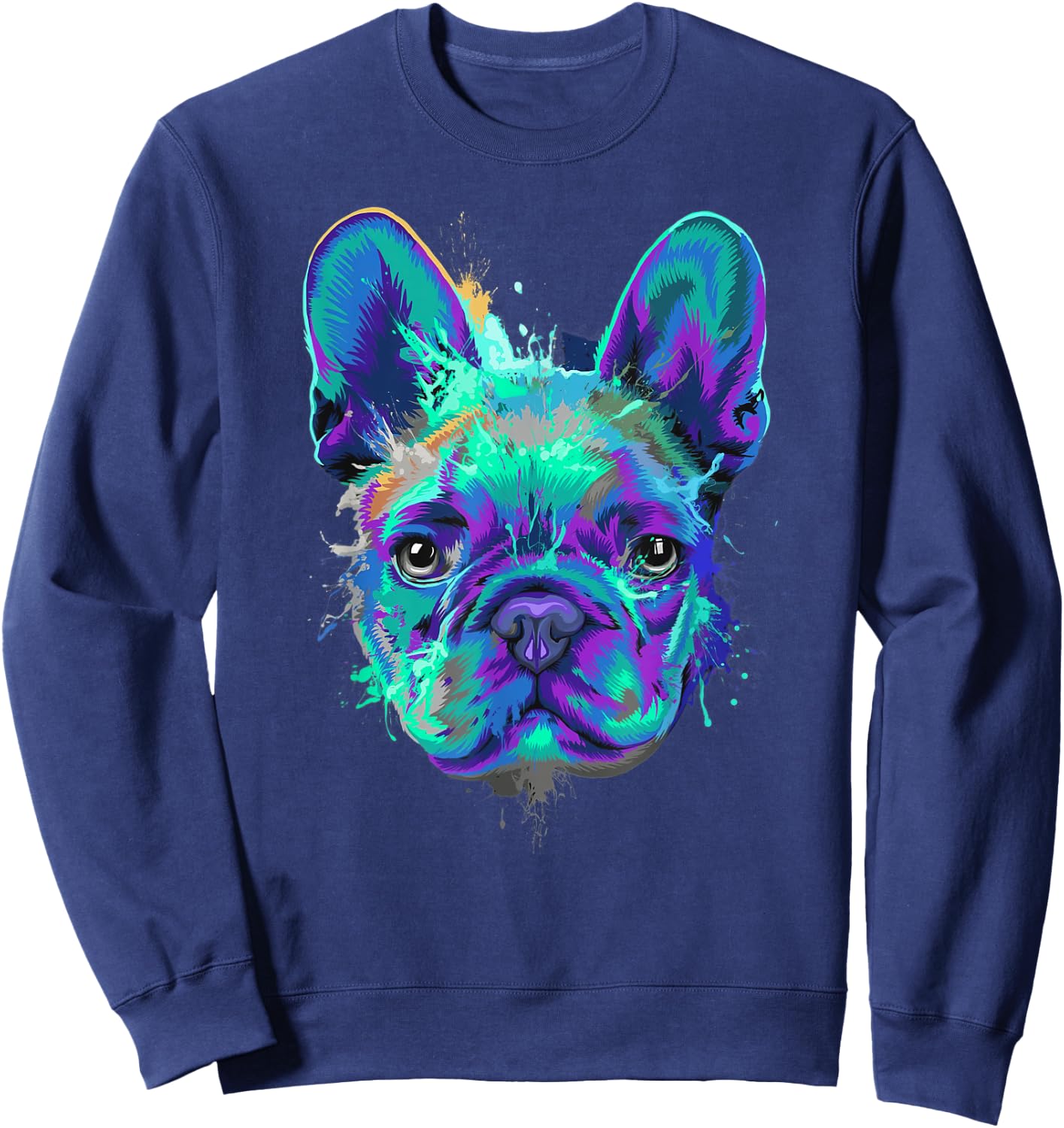 Frenchie Bulldog French Dog Face Colorful Pop Art Style Cool Men Women Kids Sweatshirt - Sweatshirt | Navy