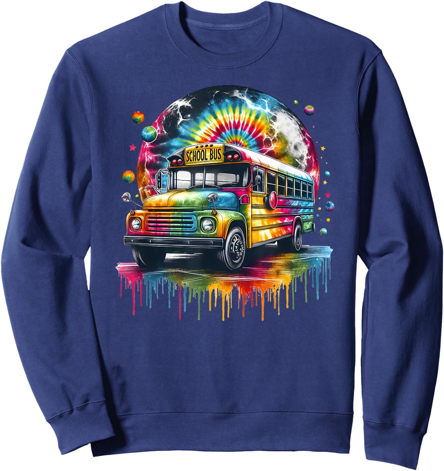 Tie Dye School Bus Art Psychedelic Retro Colors Futuristic Sweatshirt - Sweatshirt | Navy