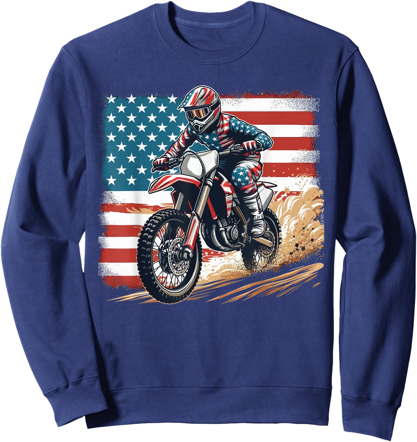 Dirt Bike American Flag Motocross Biker Men Boys Vintage USA Sweatshirt - Sweatshirt | Navy