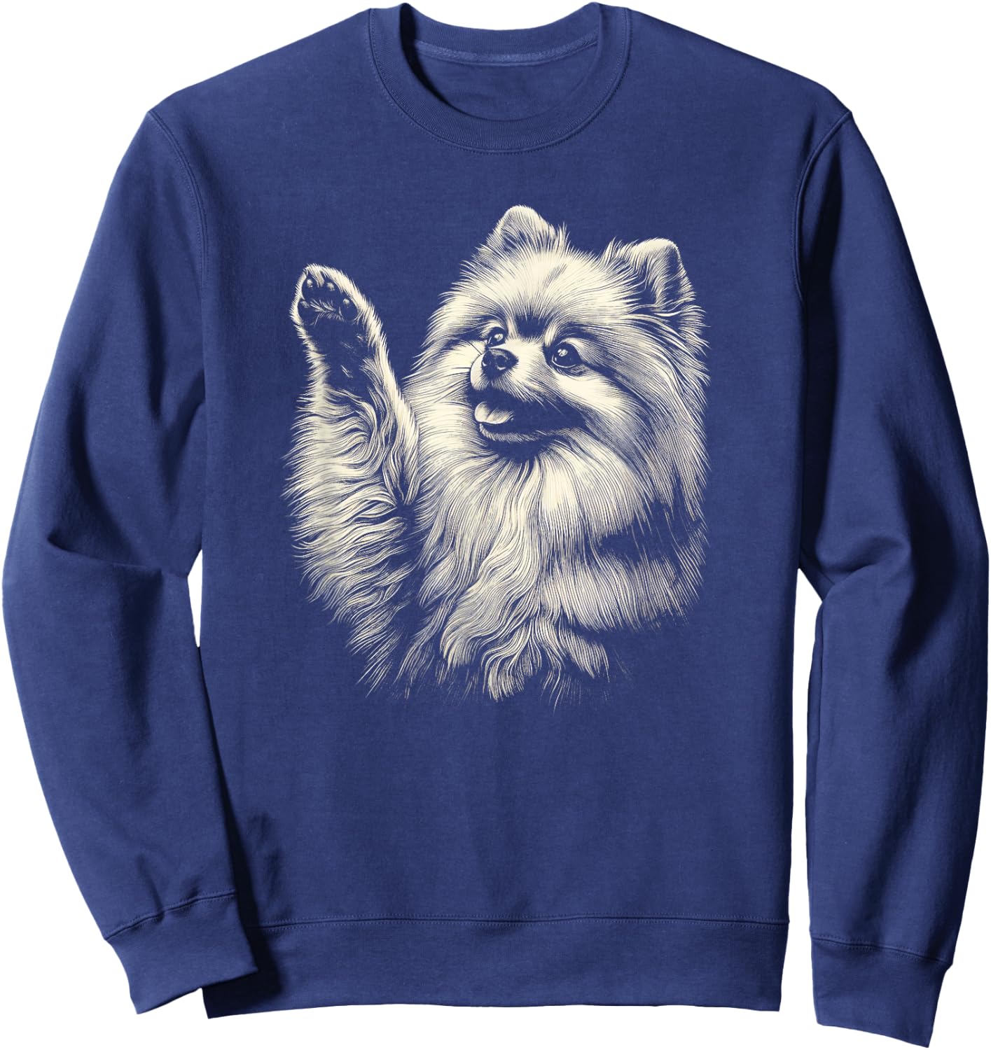 Vintage Pomeranian Dog Raising Paw Art Design Women Sweatshirt - Sweatshirt | Navy