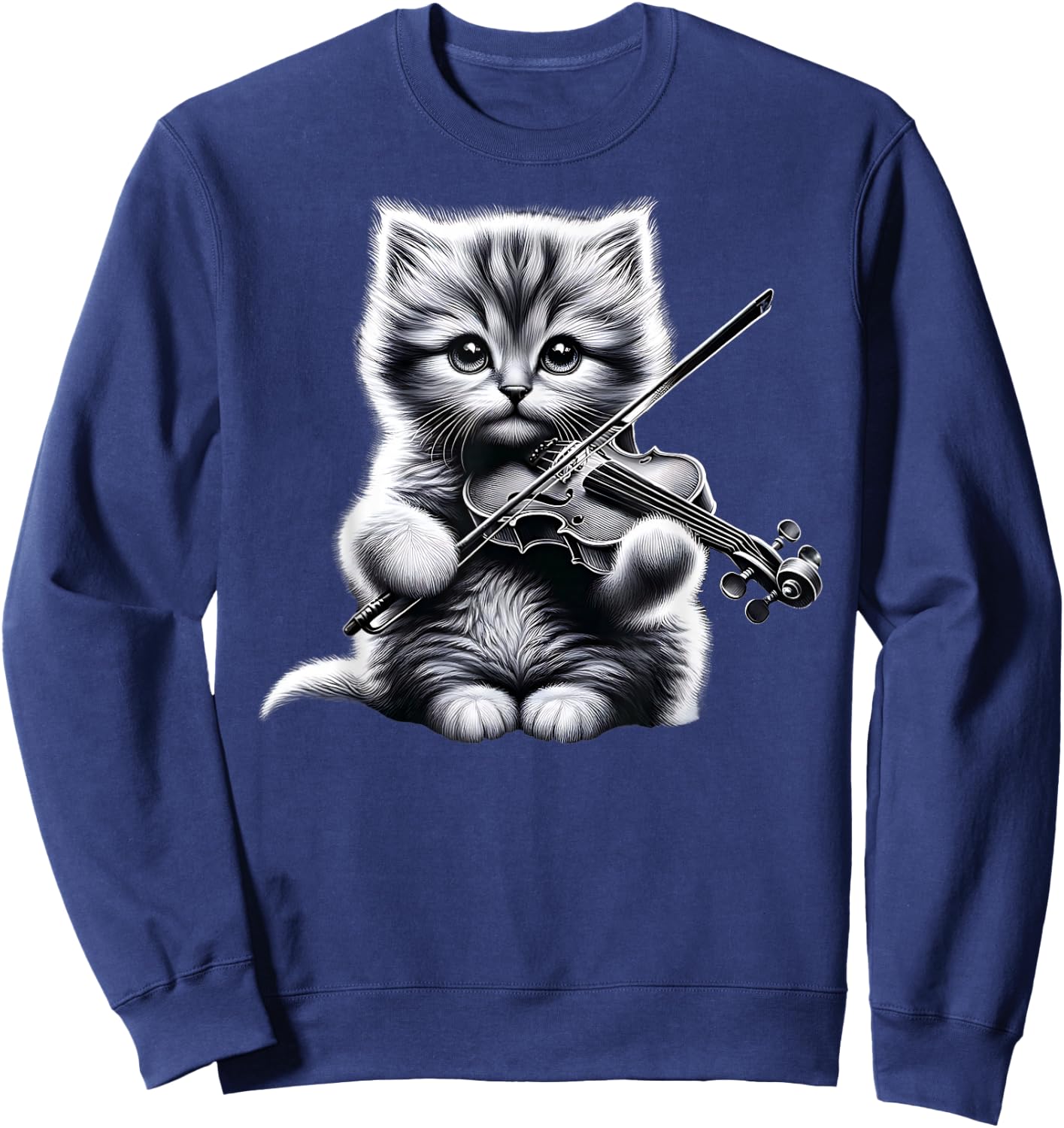 Funny Orchestra Musician Violinist Cute Cat Playing Violin Sweatshirt - Sweatshirt | Navy