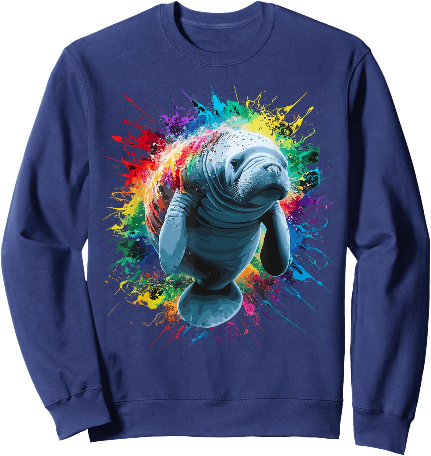 Colorful Paint Splash Cute Manatee Art Graphic Sweatshirt - Sweatshirt | Navy