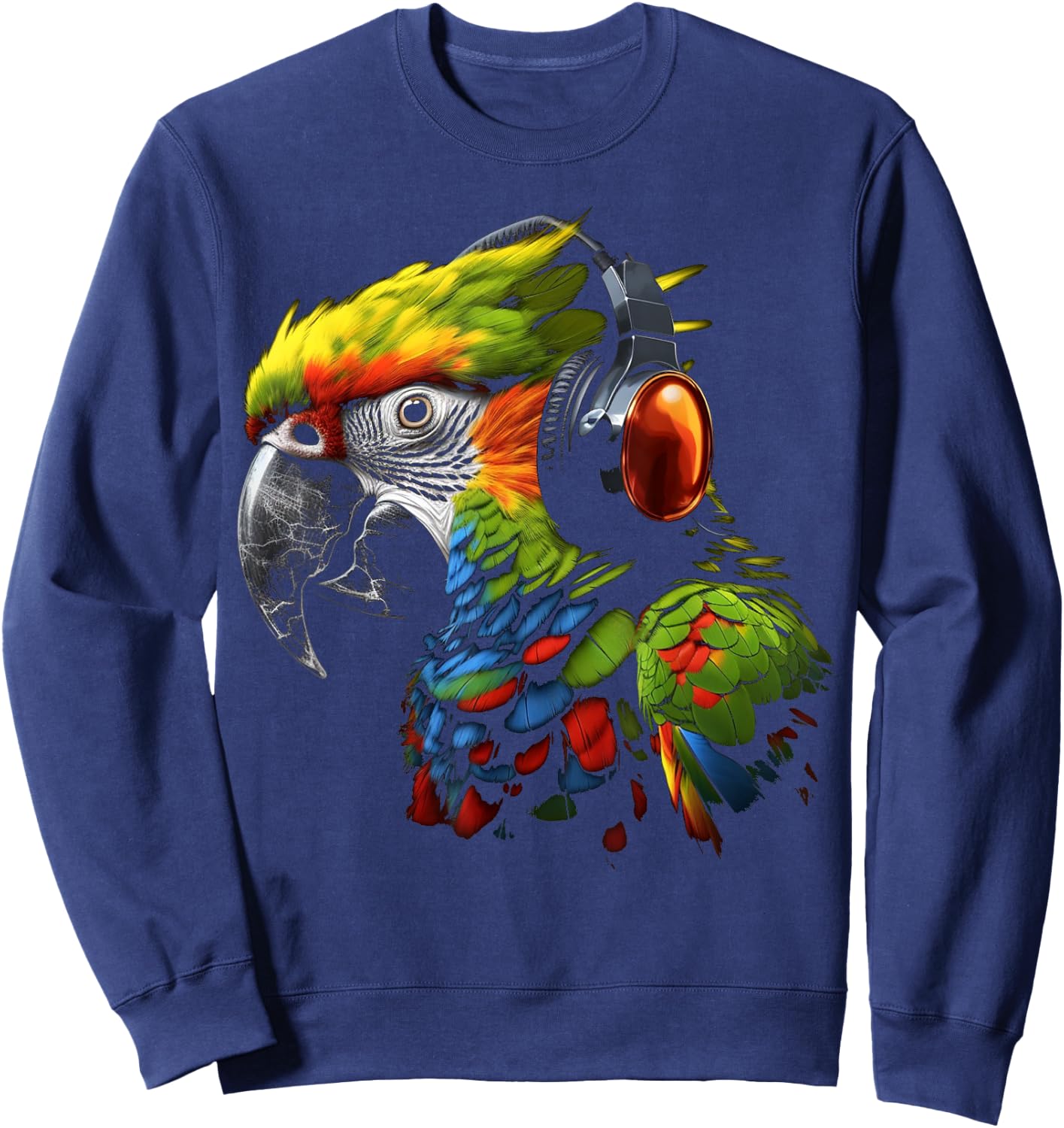 Parrot Music Art Headphones Musicians Animal Bird Parrot Sweatshirt - Sweatshirt | Navy