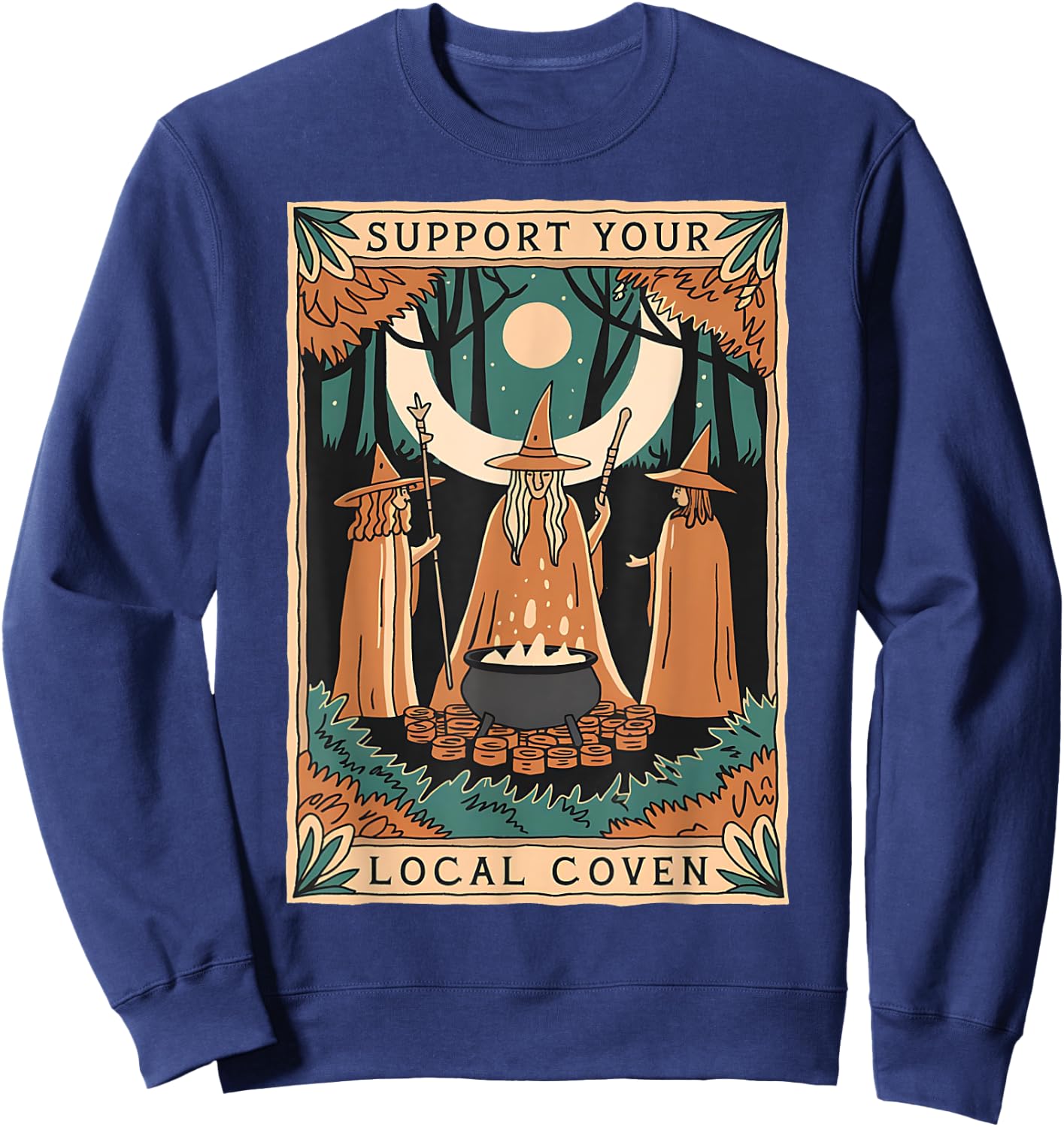 Support Your Local Coven Witch Wizard Tarot Card Halloween Sweatshirt - Sweatshirt | Navy
