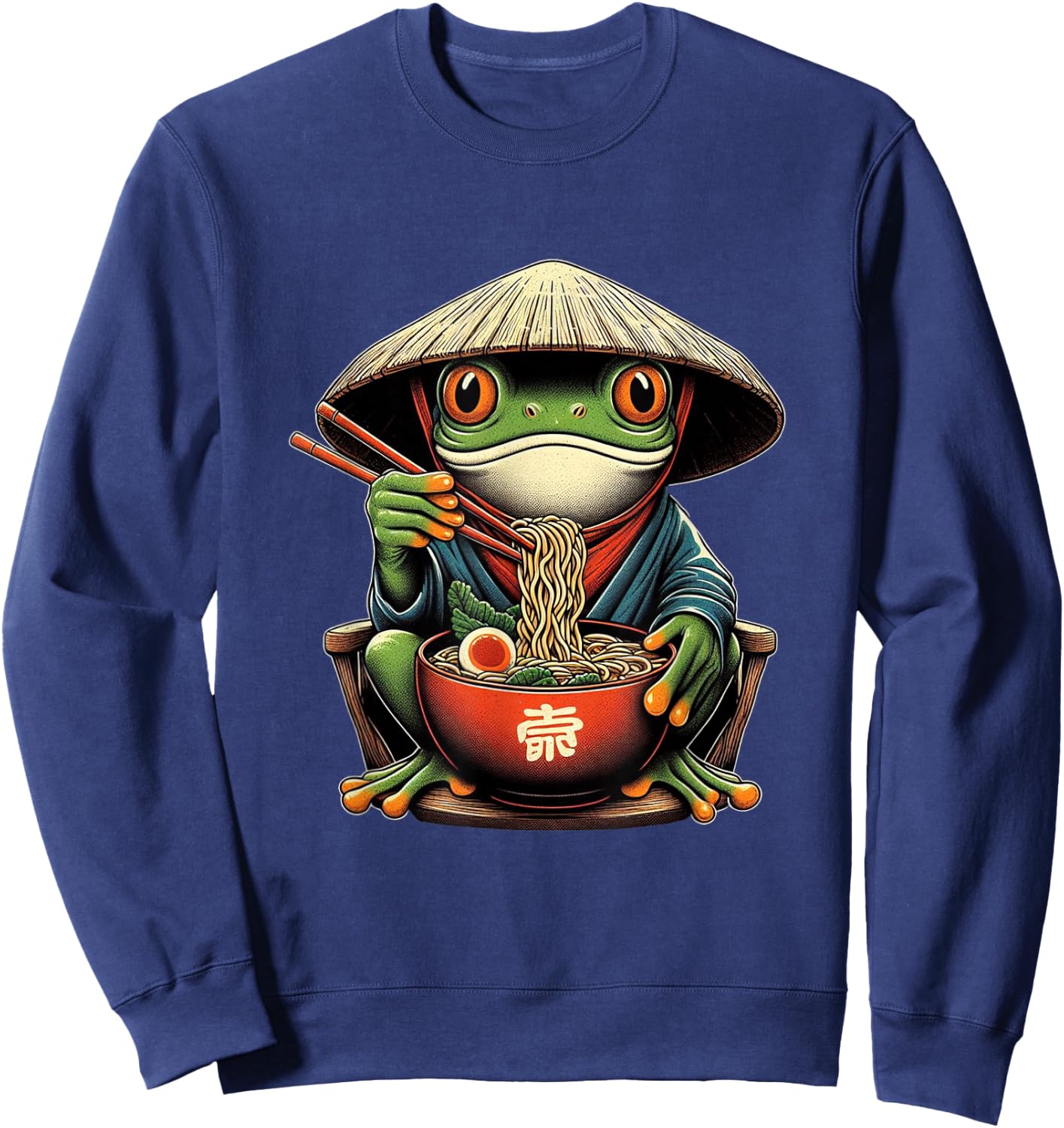 Frog Eating Ramen Kawaii Neko Japanese Noodles Anime Lovers Sweatshirt - Sweatshirt | Navy