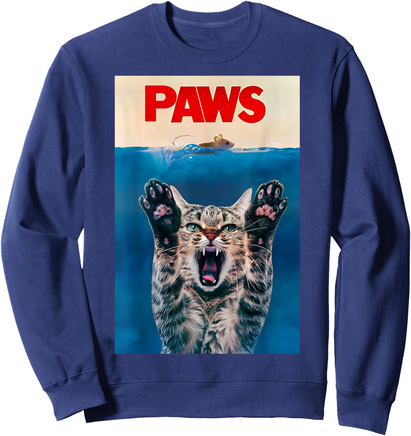 PAWS Funny Cat parody cat Lover Gift Kitten Shark Mouse meow Sweatshirt - Sweatshirt | Navy