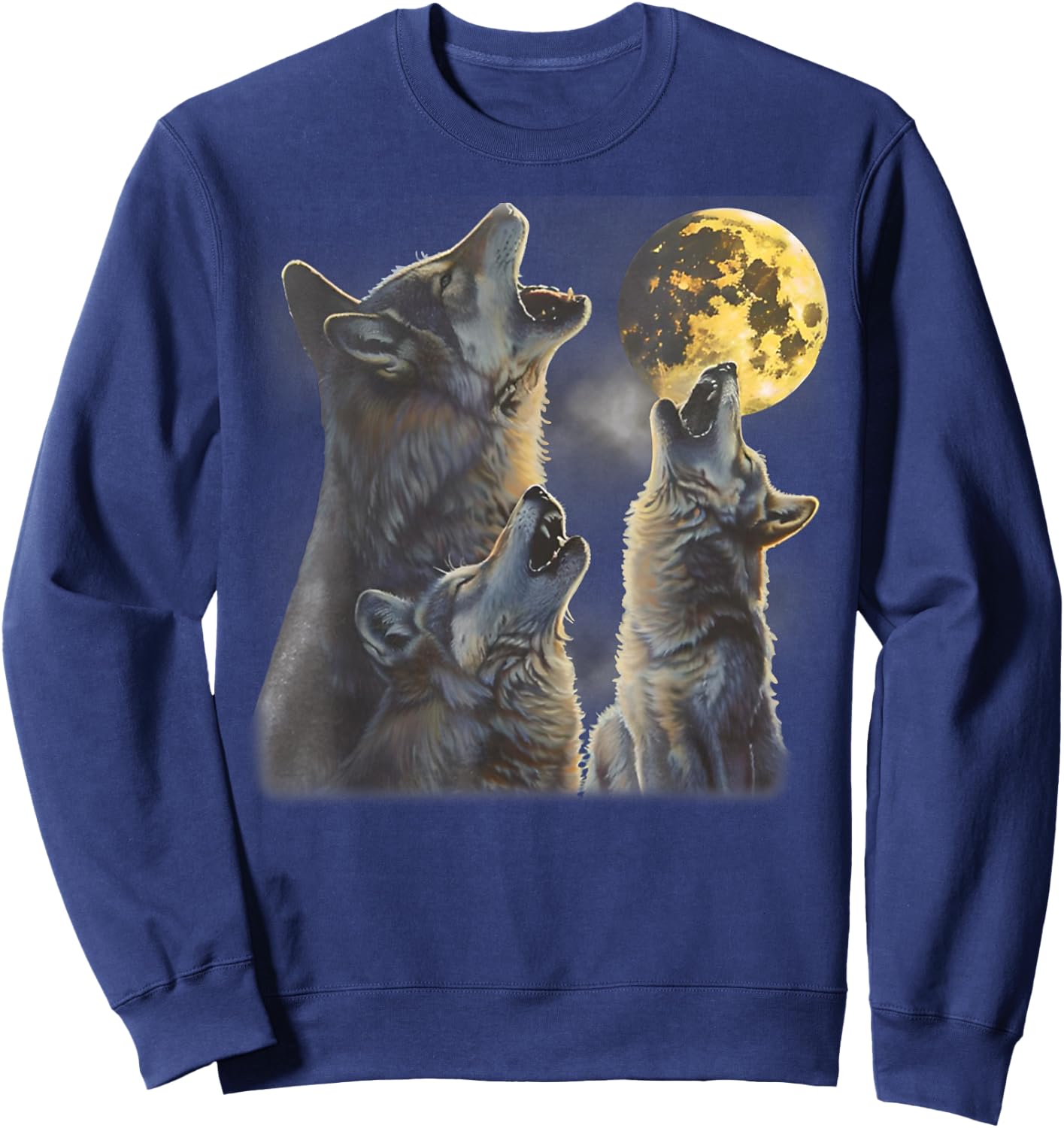 Howling At The Moon Wolves Cool Mountain Wolf Animal Graphic Sweatshirt - Sweatshirt | Navy
