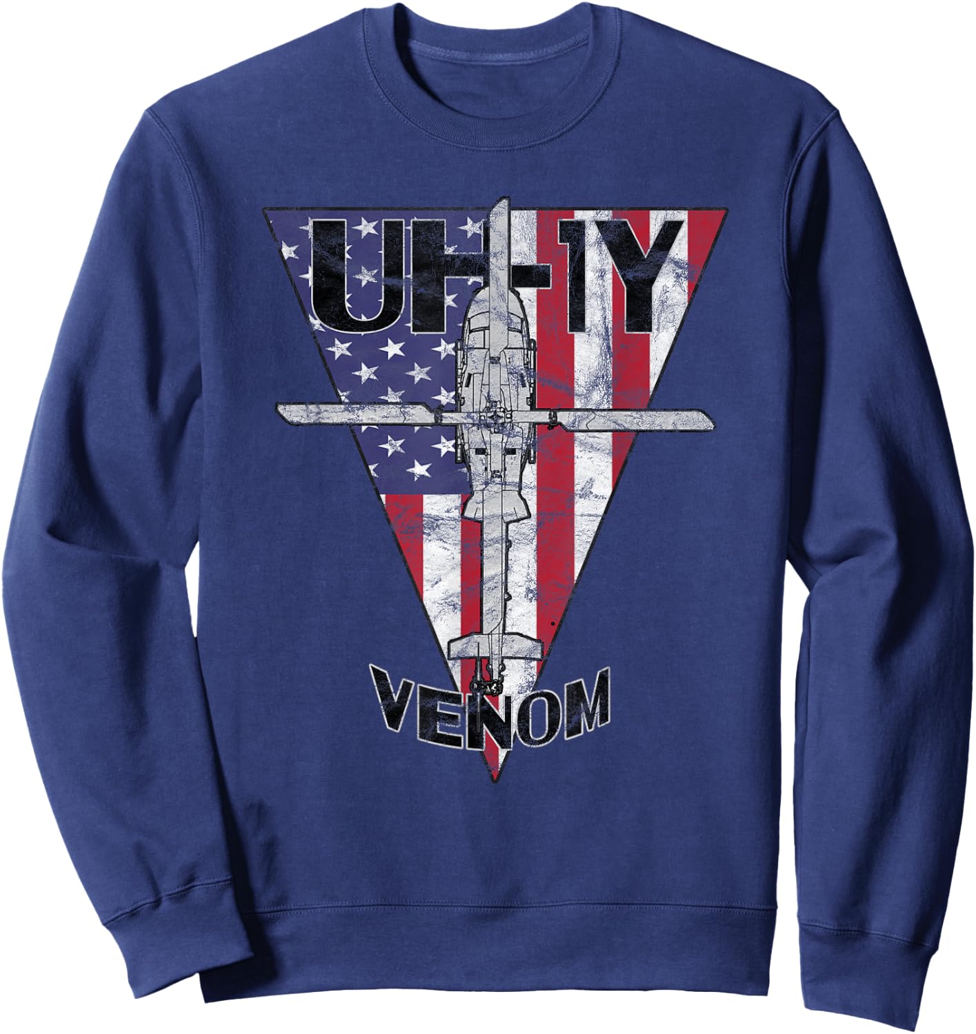 UH-1Y Venom Military Helicopter Patriotic Vintage Sweatshirt - Sweatshirt | Navy