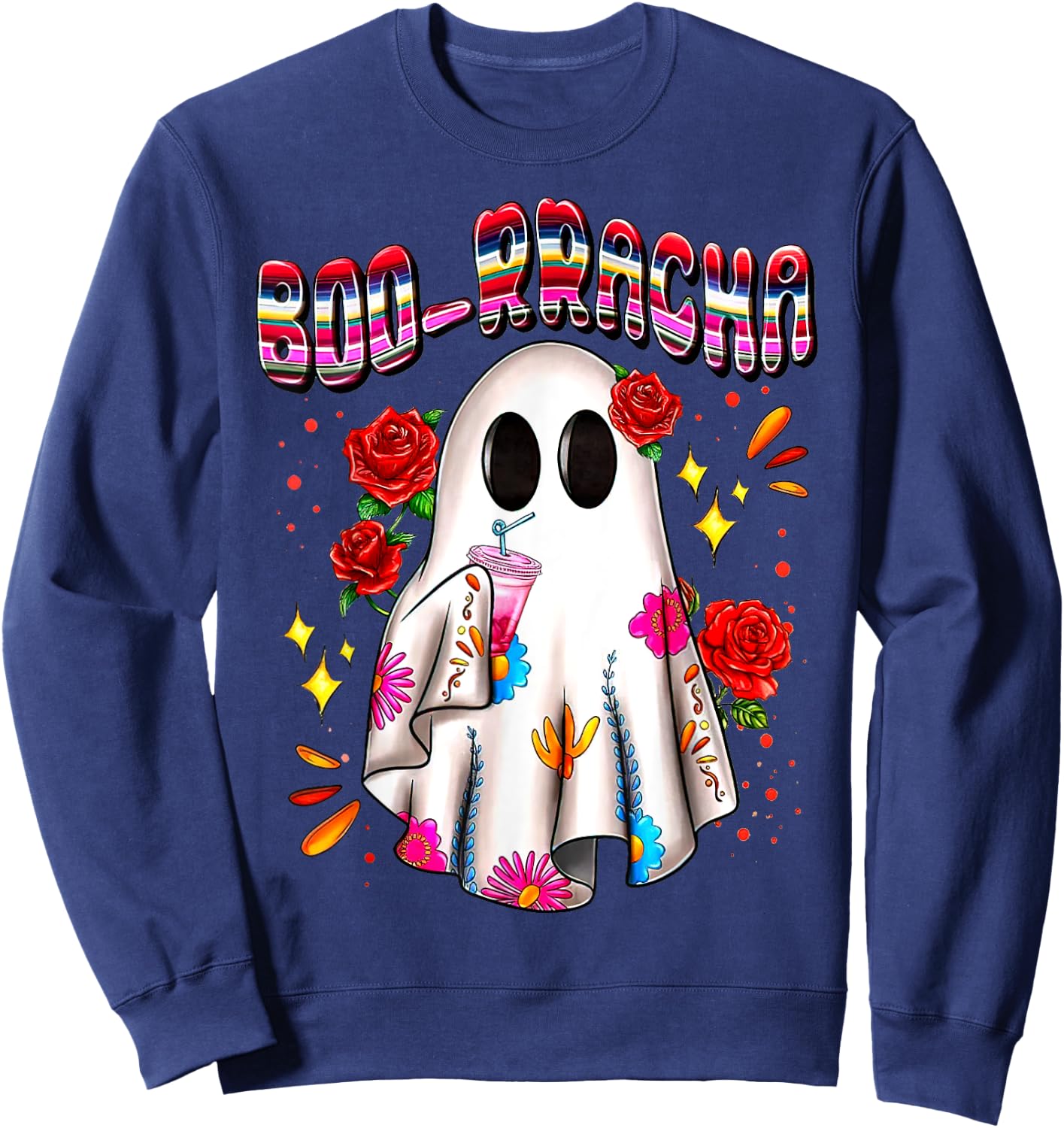 BOO-rracha Serape Ghost, Mexican Serape Ghost Halloween Sweatshirt - Sweatshirt | Navy