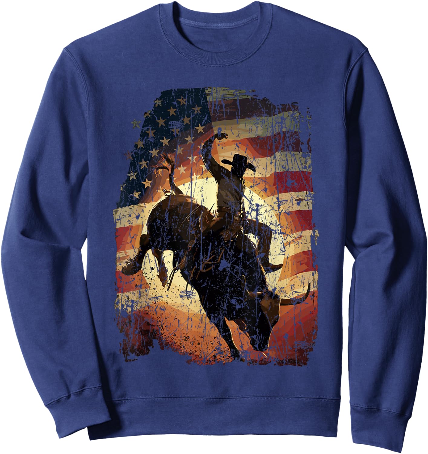 Rodeo Rider Bull Patriotic Cowboy USA Flag Sweatshirt - Sweatshirt | Navy