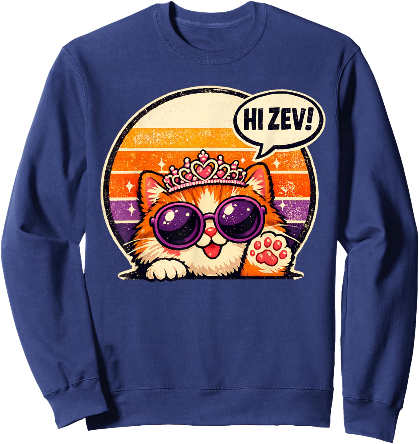 Hi Zev Funny Princess Cat Meme Cute Cat Sweatshirt - Sweatshirt | Navy